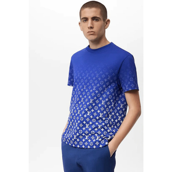Louis Vuitton Monogram Gradient Blue White Logo Short Sleeve T-Shirt Large L - Picture 3 of 15